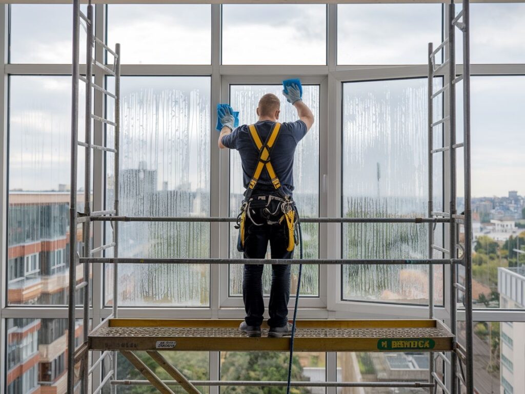 Mycie okien w bloku mieszkalnym